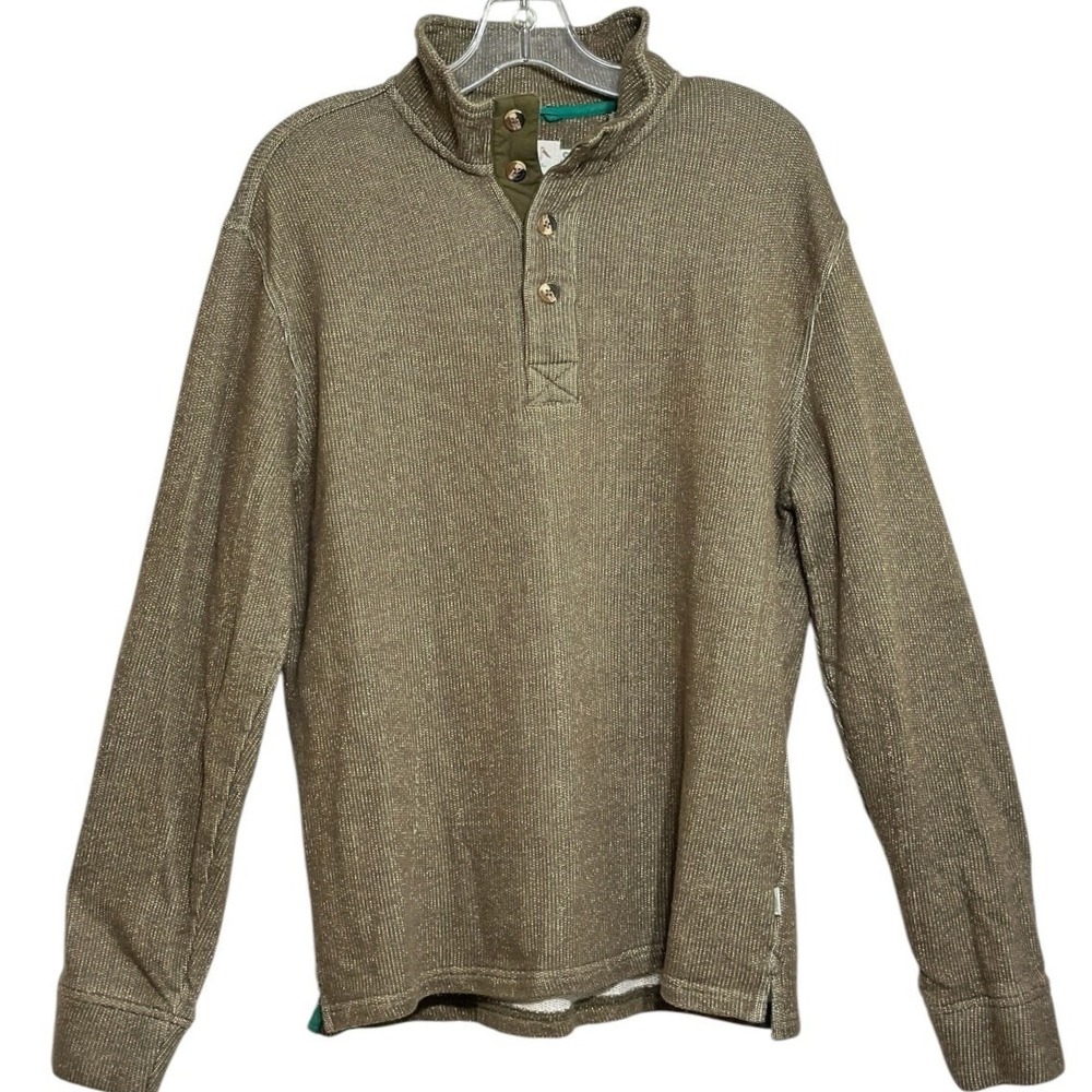 Wellen High Tide Henley Brown Taupe Thermal Textured Knit Long Sleeve Rugged M